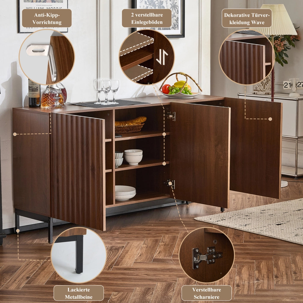 Credenza moderna marrone scuro 150x40x80 cm con ante ondulate