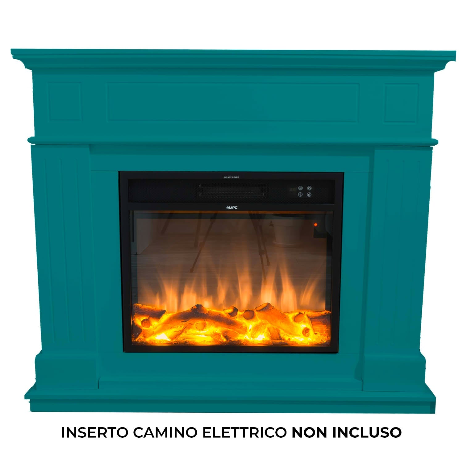 Cornice da Pavimento per Inserto Camino Elettrico 110x94,9x24,9 cm in MDF Sined Pienza Turchese