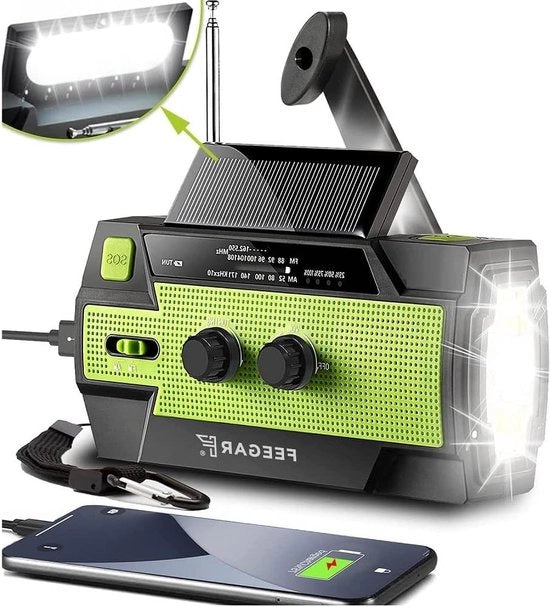 Radio solare per situazioni di emergenza - Radio AM/FM portatile per meteo - Radio di sopravvivenza con 4 modalità di illuminazione LED - Altoparlante SOS - Batteria ricaricabile 4000mAh