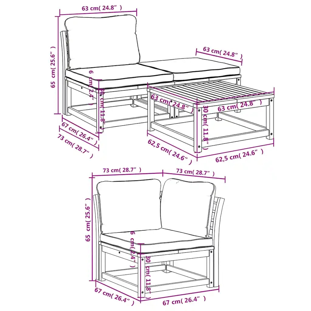 Set Salotto da Giardino 5 pz con Cuscini Legno Massello Acacia 3214309