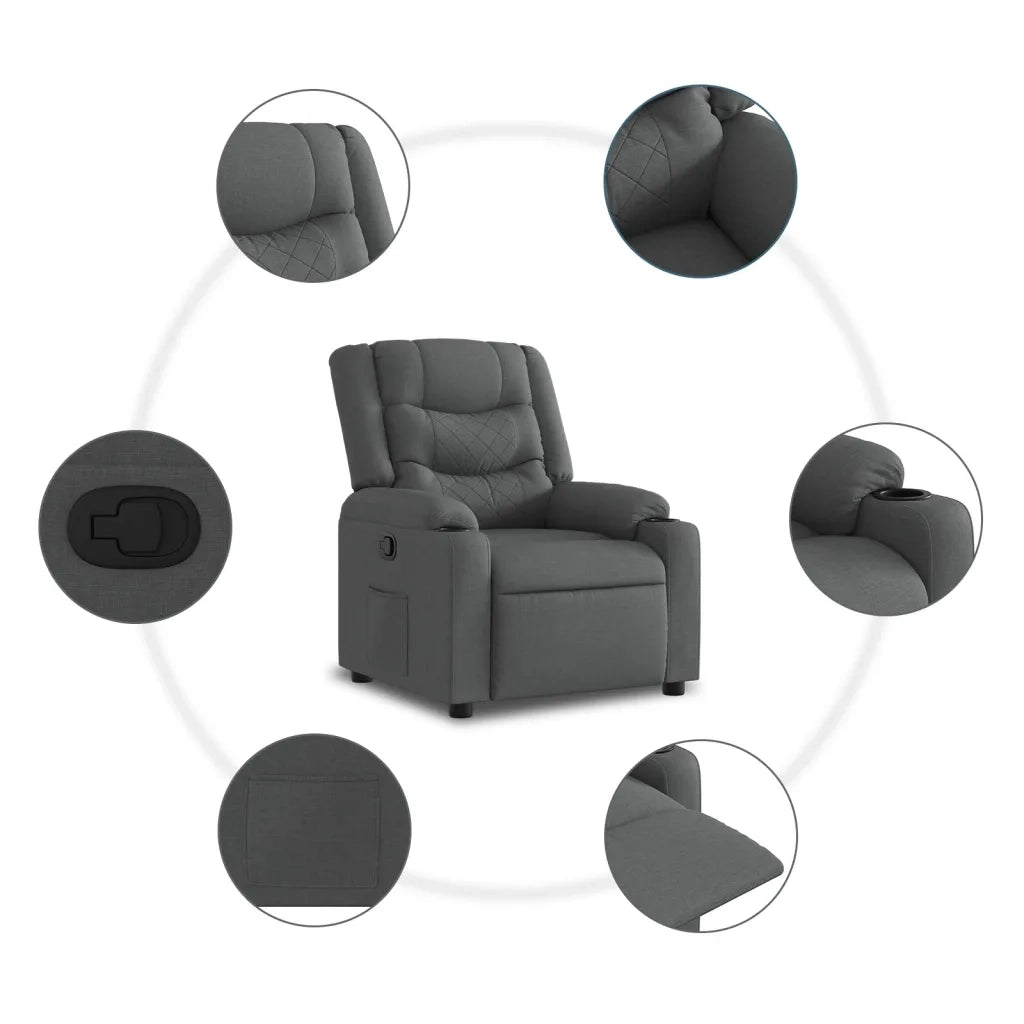 Poltrona | Sedia Relax Reclinabile in Tessuto Grigio Scuro