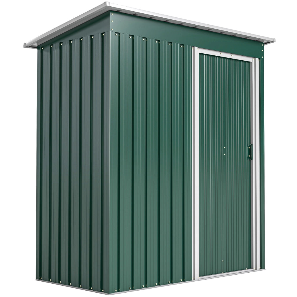Capanno Attrezzi con Tetto Inclinato e Porta Scorrevole, in Acciaio Zincato, 163x89x182 cm, Verde