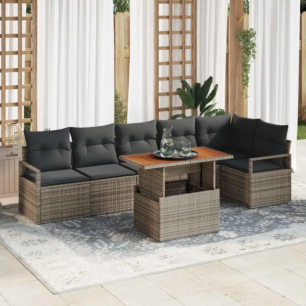 vidaXL Set Divano da Giardino 7 pcs Grigio Poly Rattan