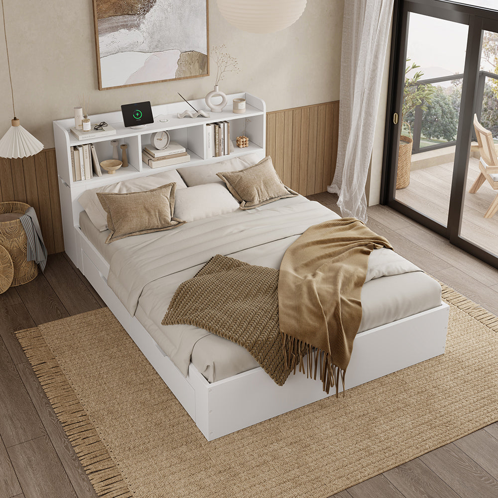 Letto matrimoniale - Xylo - 140x200 cm USB wireless bianco