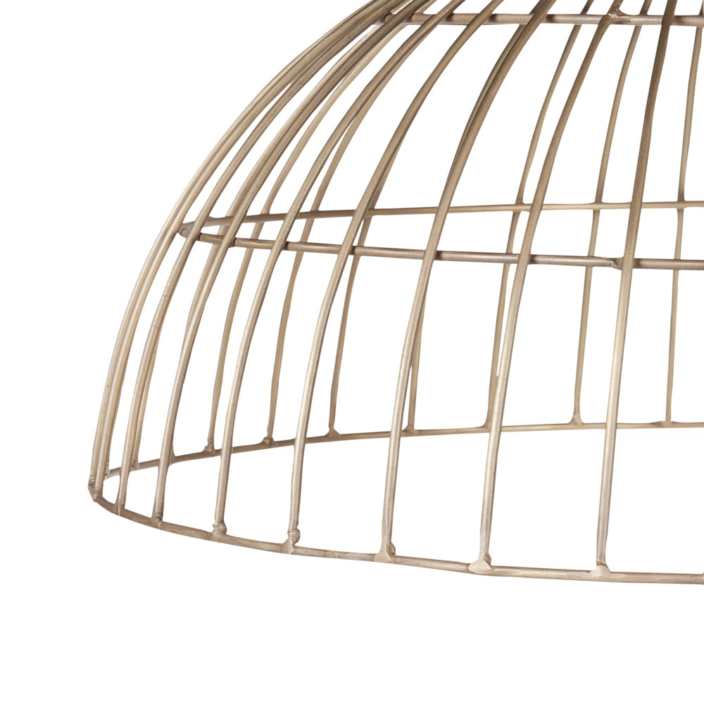 Lampadario con paralume a forma di gabbia in ferro e ottone stile moderno contemporaneo