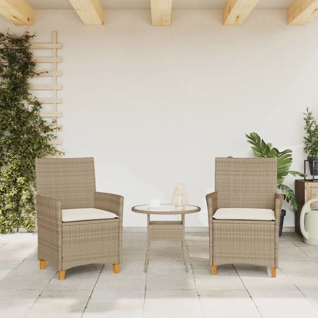 Sedie Giardino con Cuscini 2 pz | Sedie da Esterno Beige Polyrattan Legno Massello