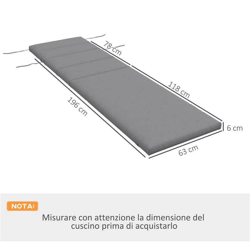 CUSCINO PER SDRAIO E LETTINO PRENDISOLE IN TESSUTO CON LACCI DI FISSAGGIO GRIGIO CHIARO 196X63 CM