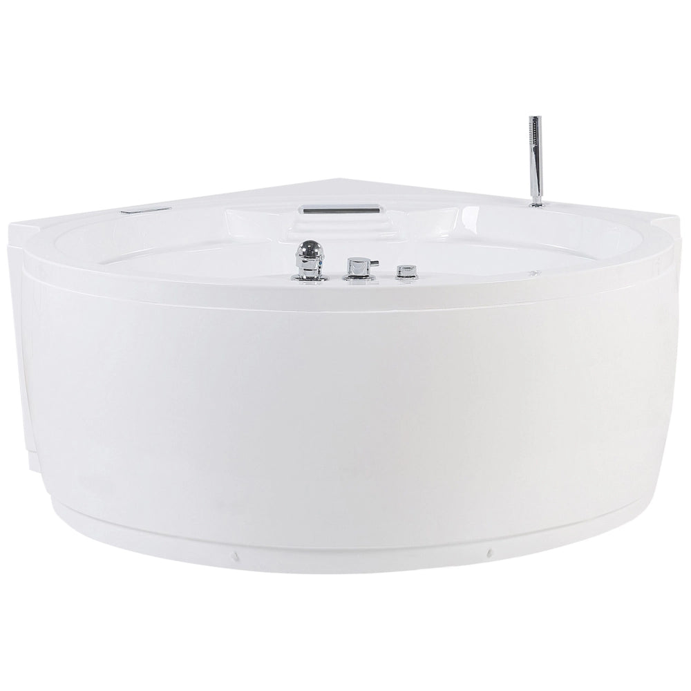 Vasca Idromassaggio Angolare Acrilico Bianco Getti Massaggio ⌀ 150 cm con Altoparlante LED Bluetooth