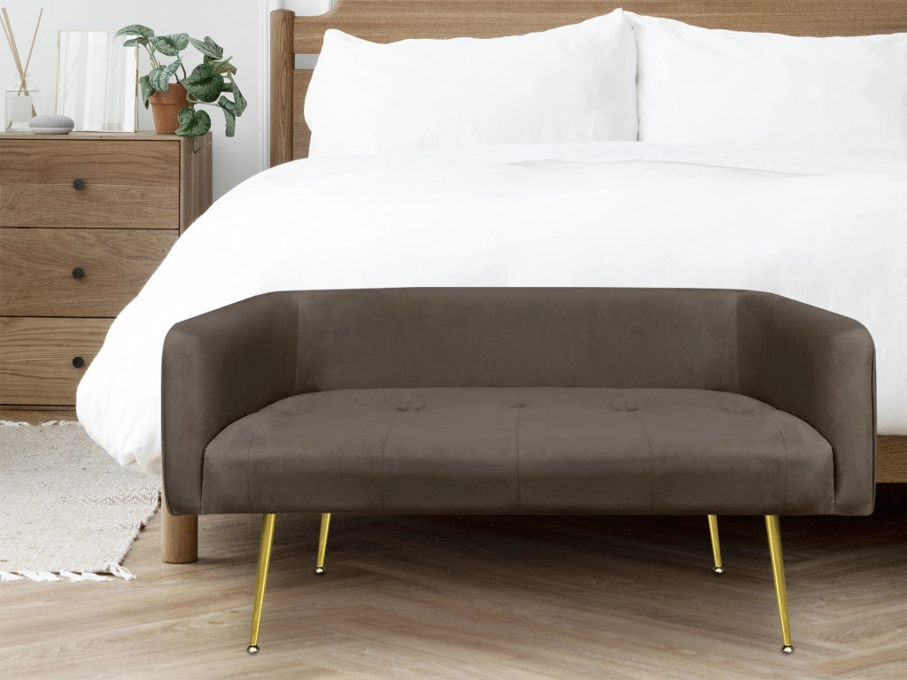 Divano Due Posti In Velluto Gambe In Acciaio Color Oro Divanetto 2 Persone 126x49x57 Cm Design Moderno Soggiorno Panca Pie Di Letto - Testa di moro