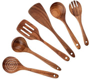 Set di utensili da cucina da 6 pezzi - Cucchiaio di legno per cucinare - Set di utensili da cucina - Cucinare - Set di utensili da cucina - Utensili da cucina in legno - Utensili da cucina in legno - Teak naturale