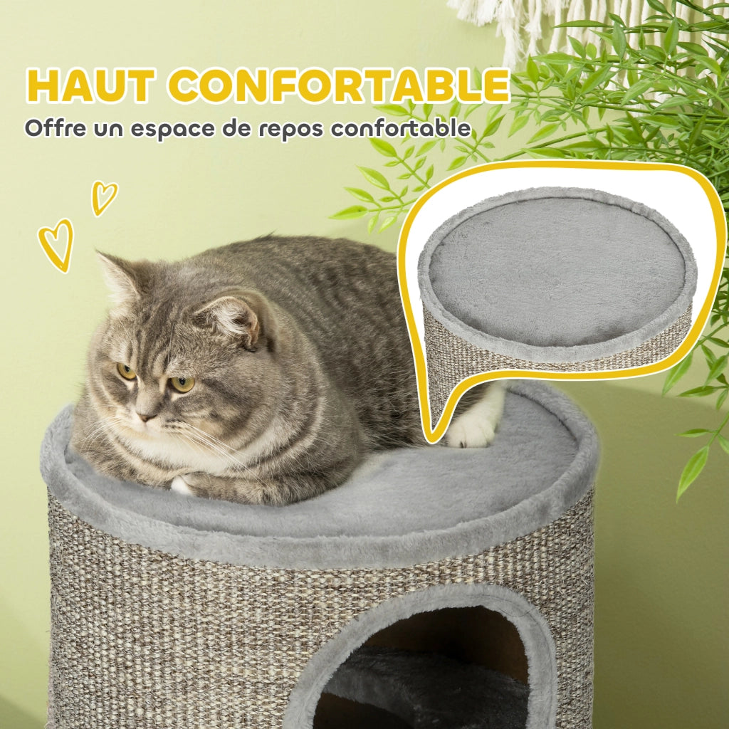 Tiragraffi per gatti a 3 livelli con sisal e peluche ¨C zephmum ¨C grigio 38x70 cm