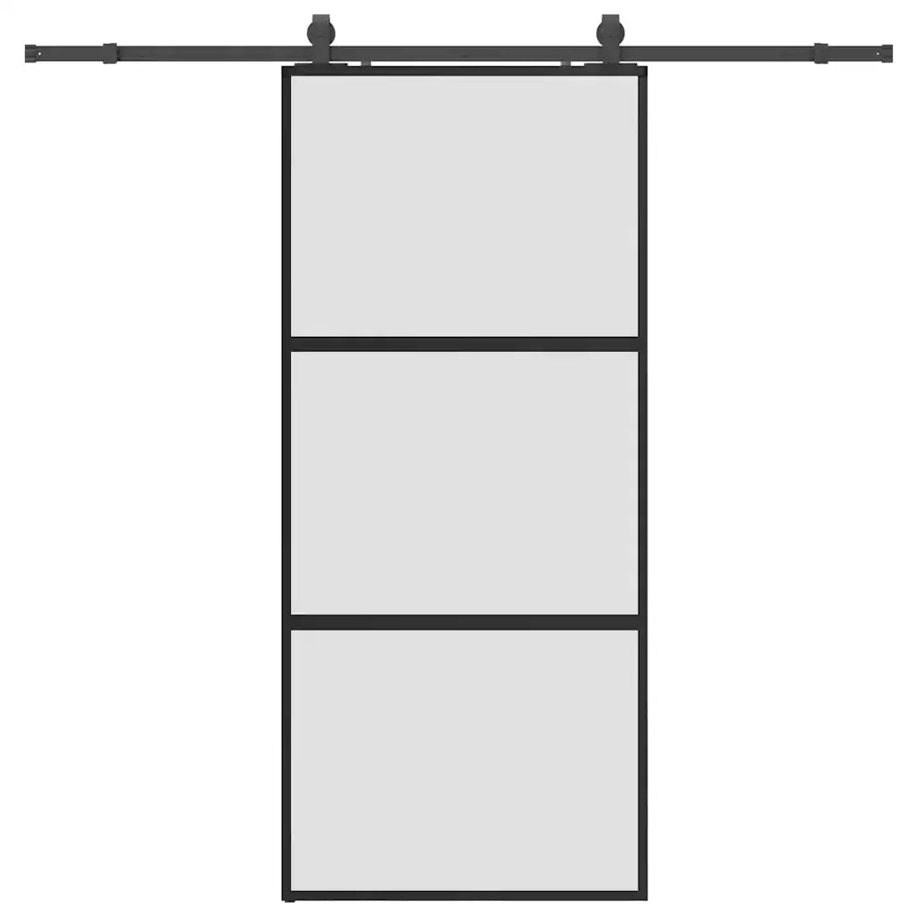 Porta Scorrevole Set Ferramenta Nera 90x205 cm Vetro Temperato
