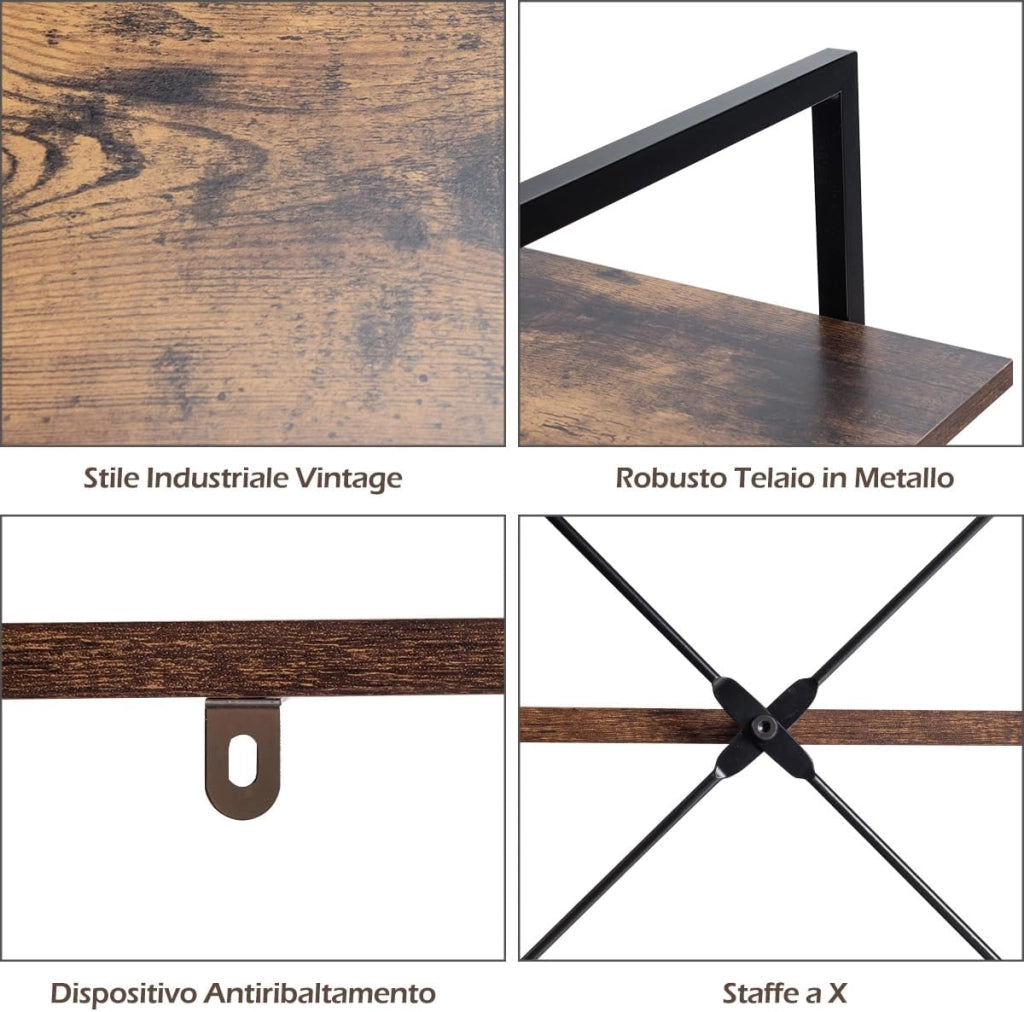 Libreria Stile Industriale, Scaffale con 3 Ripiani per Piante e Fiori, Scaffale Libreria con Struttura in Metallo, Mobile Multiuso da Soggiorno Camera da Letto Cucina Ufficio
