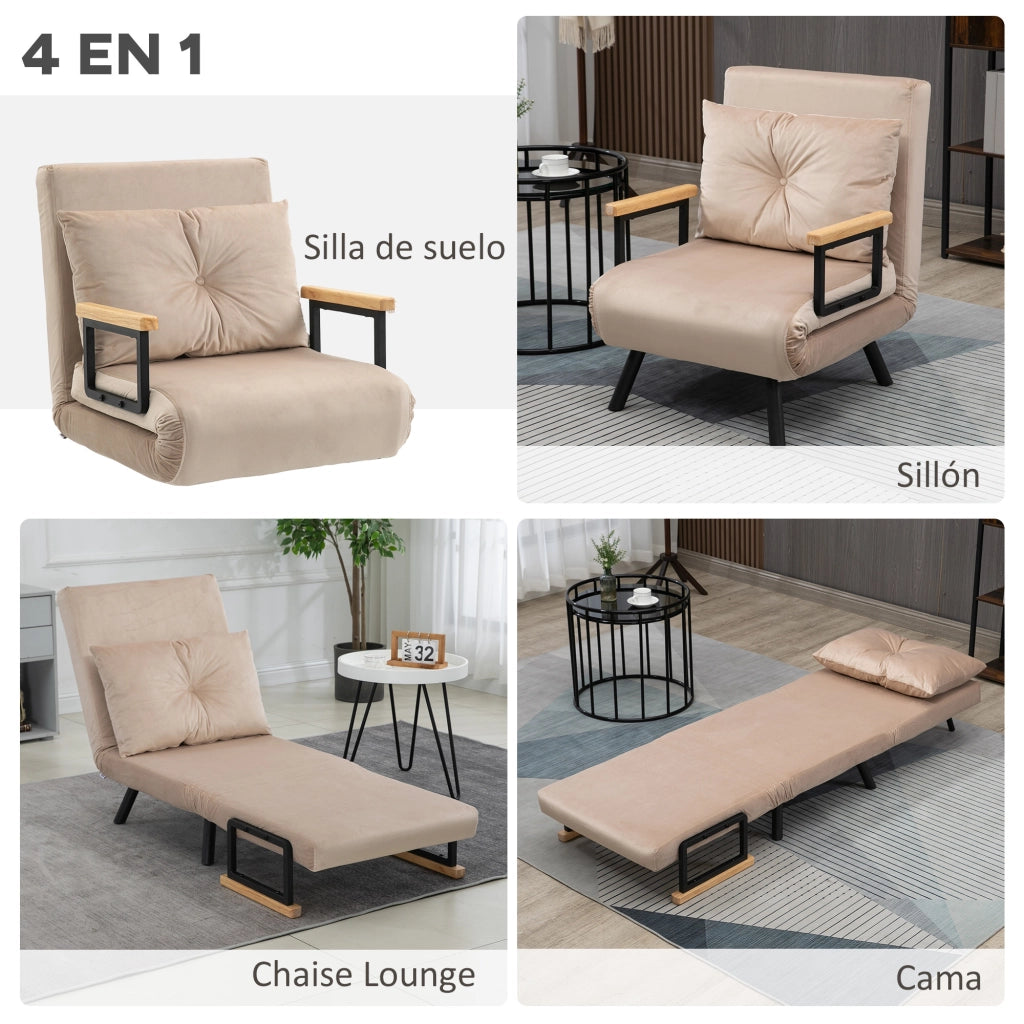 Letto Singolo Pieghevole 4 in 1 con Cuscino ¨C Zephmum ¨C 63x73x81 cm Beige