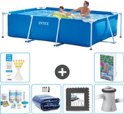 Piscina Reclinabile in Acciaio - 260 x 160 x 65 cm - Blu - Incluso Kit di Manutenzione - Ombrellone Solare - Pavimento in Pietra - Pompafiltro per Piscina - 7 pezzi