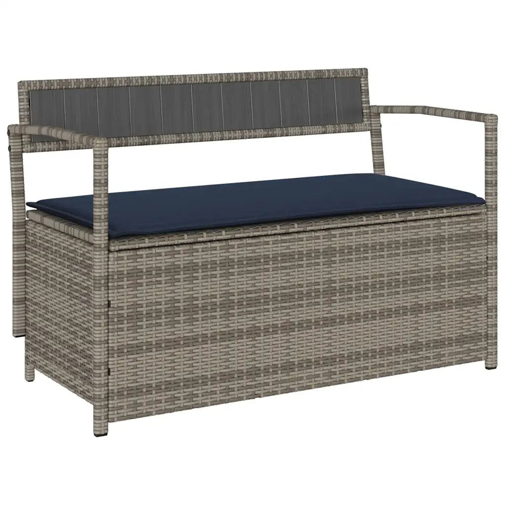 Panca Portaoggetti da Giardino con Cuscino Grigio in Polyrattan 4103843