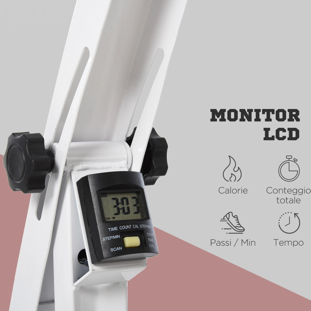 Pedaliera Braccia e Gambe con Display LED, Altezza e Resistenza Regolabile, per Casa, Bianco, 40x42.5x100cm