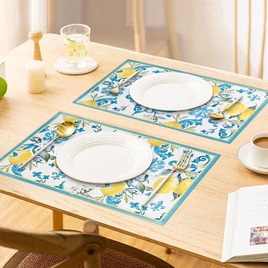 Set di 8 piatti per tavolo con disegno di arancia - 30 x 45 cm - Lavabile - Adatto per casa, ristorante, festa di villeggiatura - Tema frutta tropicale