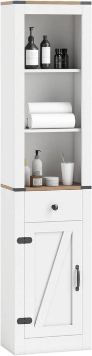Armadio Bagno Salvaspazio, Mobile Bagno Alto Stretto con Scomparti Aperti, Cassetto e Ripiani Regolabili, Colonna Bagno per Lavanderia, Soggiorno e Cucina, 40 x 24 x 173 cm