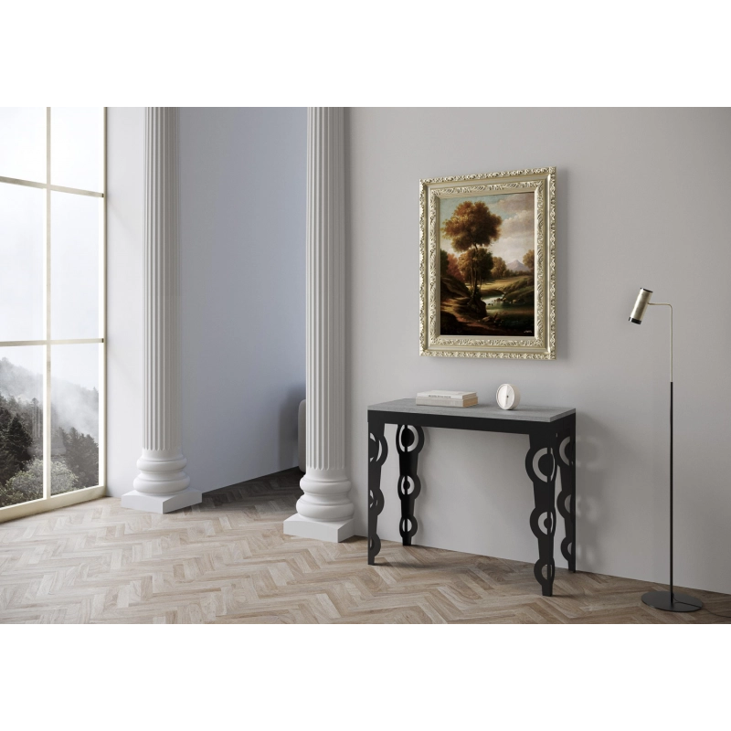 Consolle allungabile 90x40/300 cm Karamay Evolution telaio Antracite - Cemento