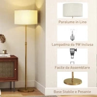 Lampada da Terra con Telecomando e Luminosità Regolabile 3000K-6000K, Paralume in Tessuto, Oro