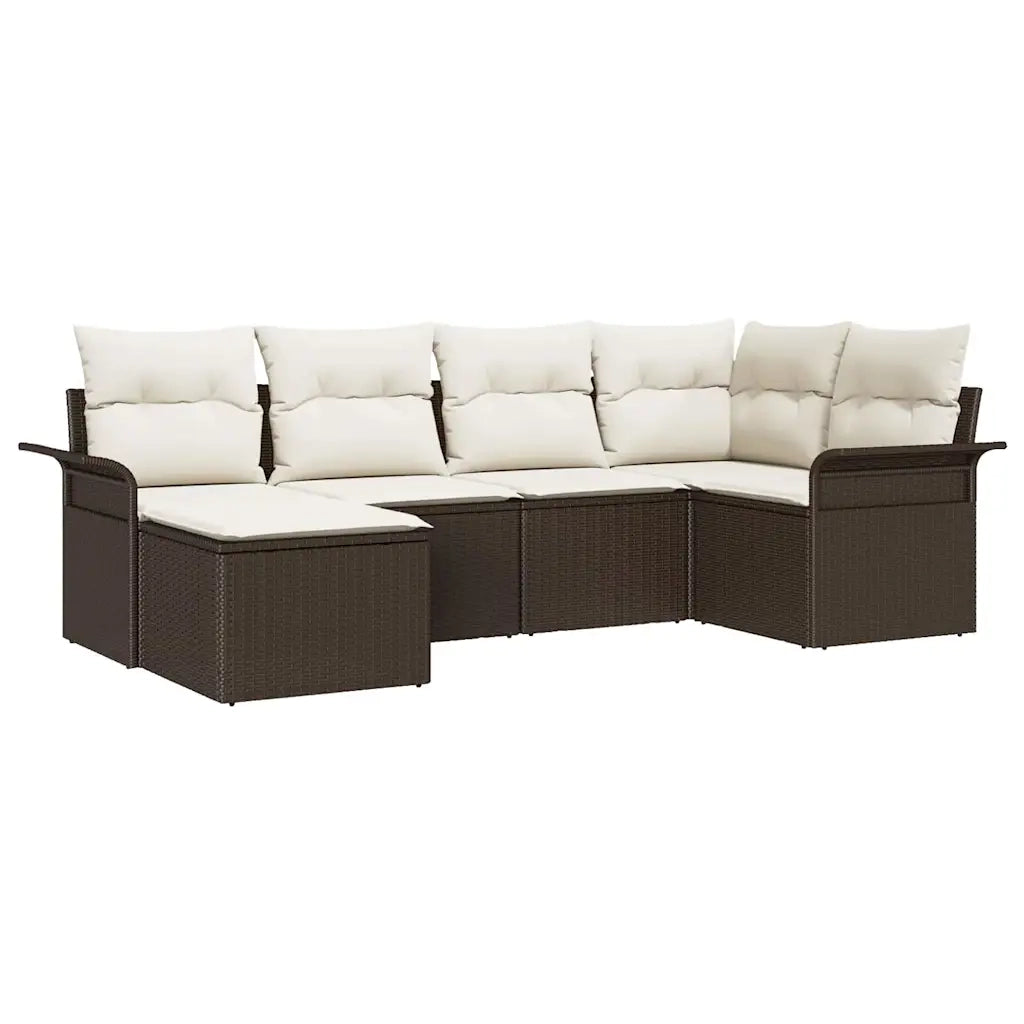 Set Divano da Giardino con cuscino 6 pcs Marrone polyrattan