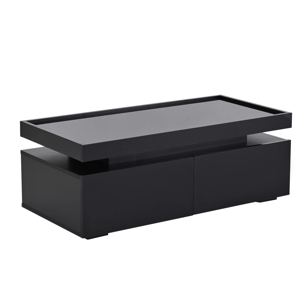 OKWISH Tavolino da Salotto con 2 Cassetti e Vano Semiaperto, LED con Controllo da App, per Soggiorno, Pannello di Truciolare, Nero, 95 x 45 x 35 cm