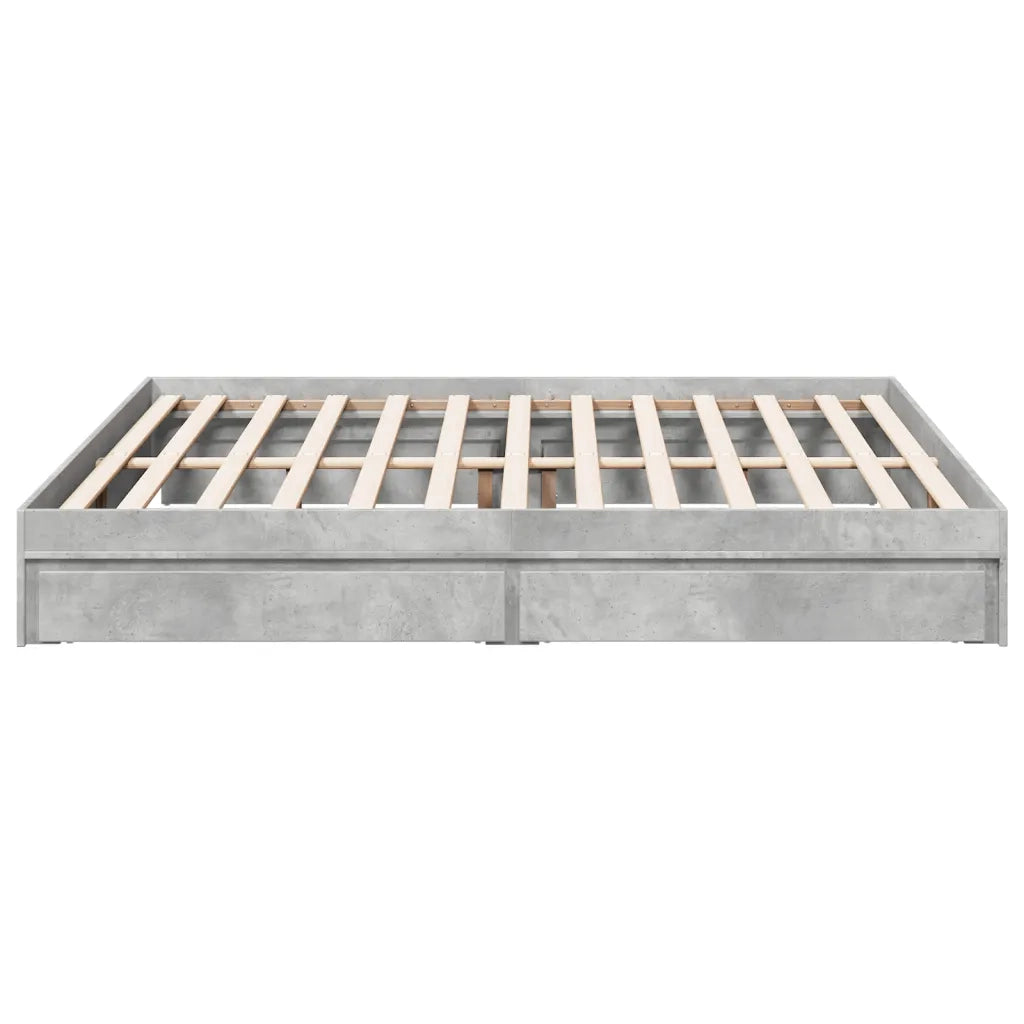 Letto matrimoniale | Letto per adulti | Giroletto Cassetti Grigio Cemento 200x200 cm Legno Multistrato
