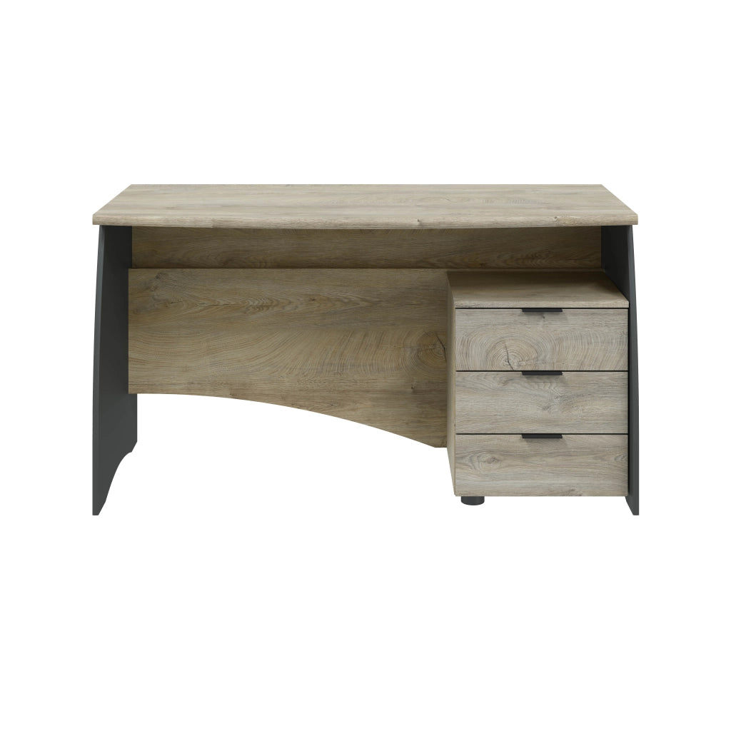Scrittoio Con 3 Cassetti Scrivania Da Studio O Ufficio Mobile Desk Ideale Per Soggiorno E Sala Da Pranzo 136 X 74 X 67 Cm Grigio E Rovere