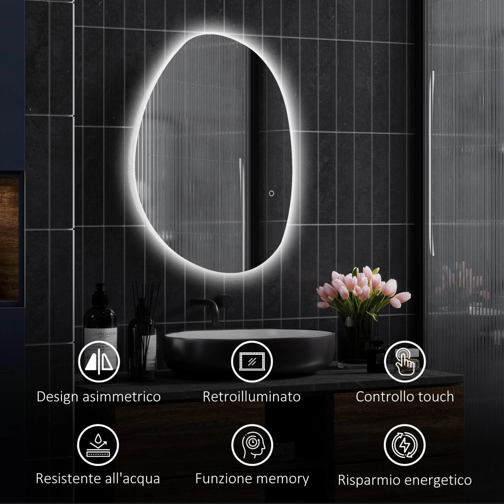 Specchio da Bagno Illuminato LED Regolabile ¨C Zephmum ¨C Argento Vetro Temperato 80x60x5 cm