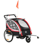 Carrello per Biciclette Bambini 2 in 1 con Funzione Jogger ¨C zephmum ¨C Rosso e Nero 142x75x101 cm