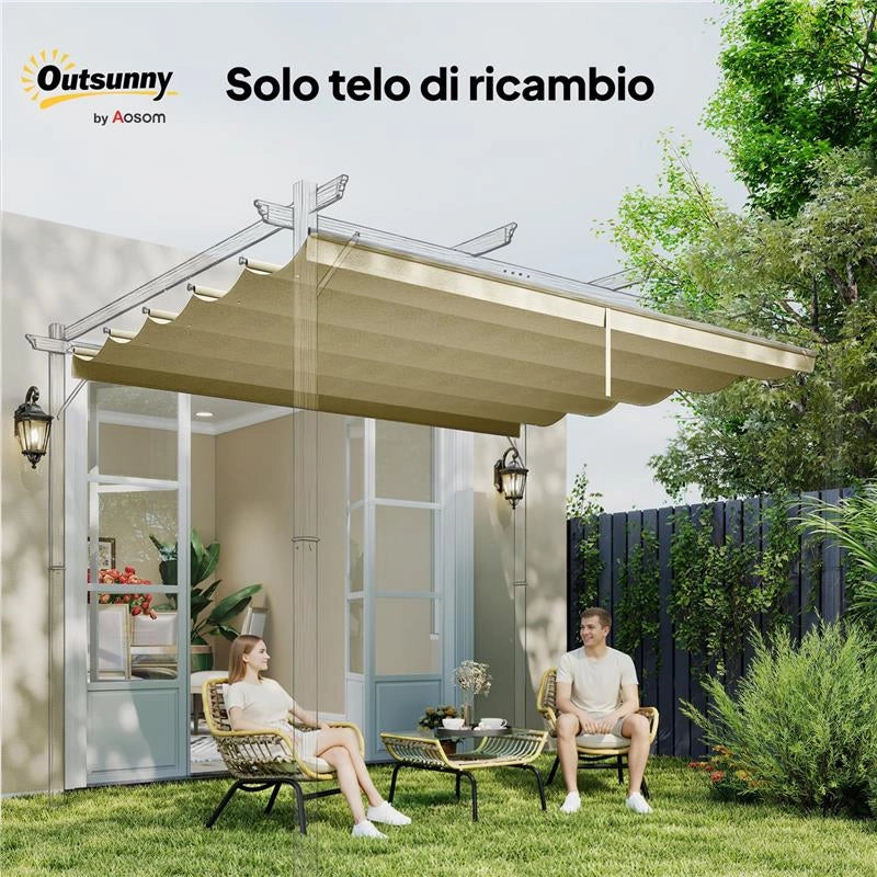 TETTO PER GAZEBO PERGOLA CON 10 FORI DI DRENAGGIO IN POLIESTERE, 250X255 CM, PER PERGOLA 3X3M, BEIGE