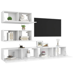 Set Mobili Porta TV 4 pz Bianco in Legno Multistrato 3078711