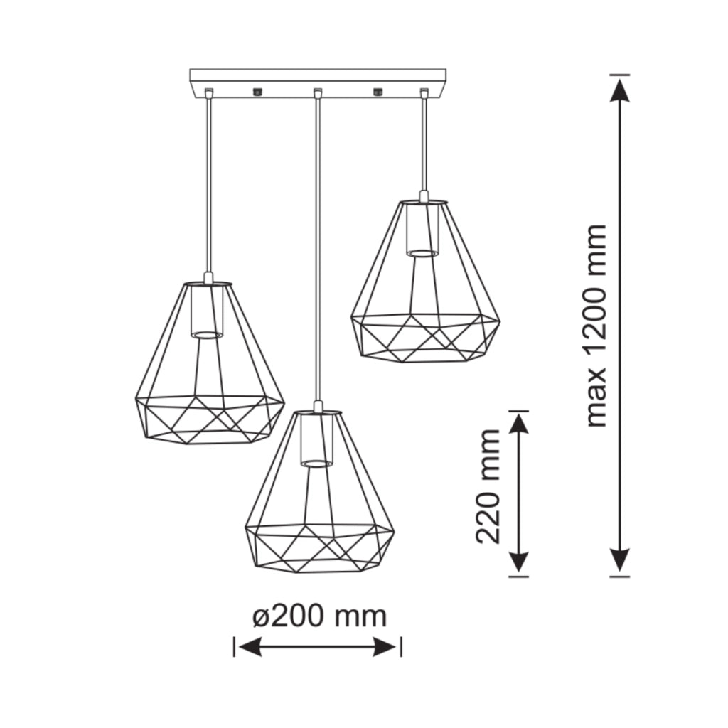 Lampada a sospensione Polux Vigo 3xE27 nera 120cm metallo