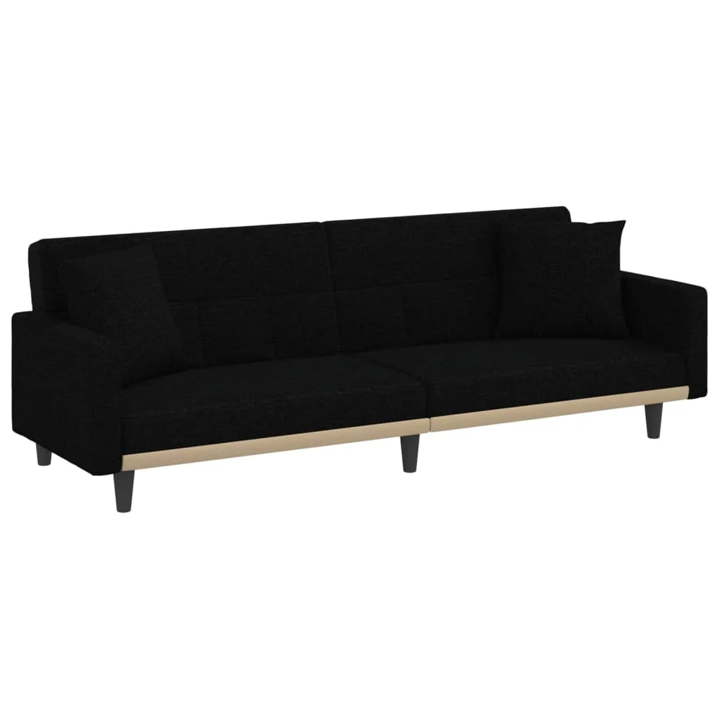 Divano letto con cuscini 220 x 100 x 53 cm tessuto nero 02_0019831
