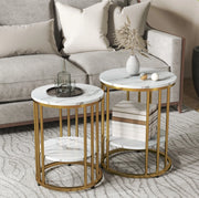 Set di 2 tavolini rotondi con ripiano effetto marmo bianco