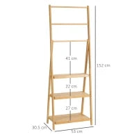 kleankin Portasciugamani Bagno Multiuso Pieghevole con 3 Barre e 3 Ripiani, 53x30.5x152 cm, Legno Naturale