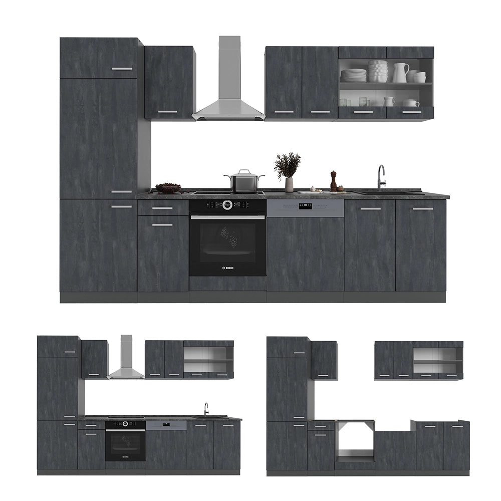Cucina componibile R-Line Calce nera/Antracite 300 cm PL Marmo Vicco