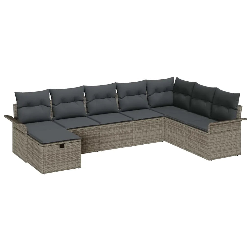Set Divano da Giardino con cuscino 8 pcs Grigio Poly Rattan