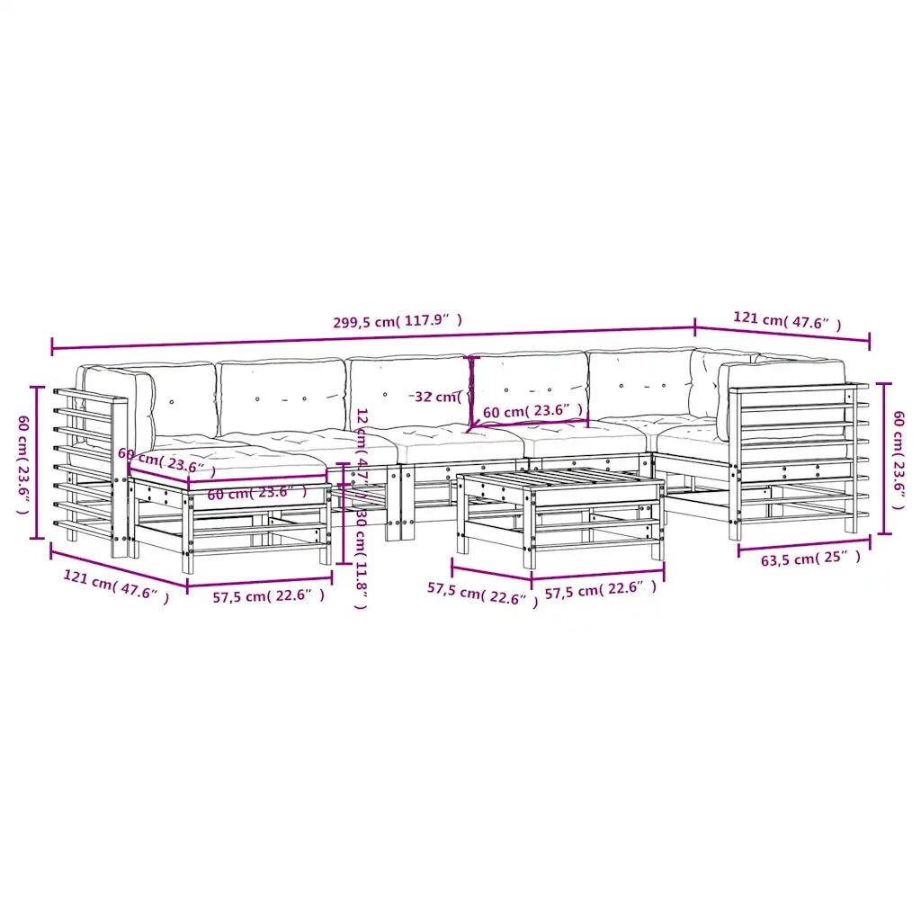 Set Divani da Giardino 8pz con Cuscini in Legno Massello Grigio 3185880