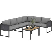 Divano angolare esterno 6 posti con tavolino e cuscini ¨C zephmum ¨C grigio scuro