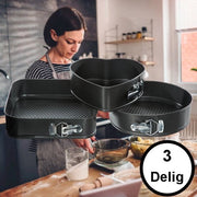 Set di Muffinere per Dolci - INSERITO 3 pezzi (Quadrato 26 cm / Circolare Ø24 cm / Cuore 22 cm) - Muffinere per Torta e Tarta