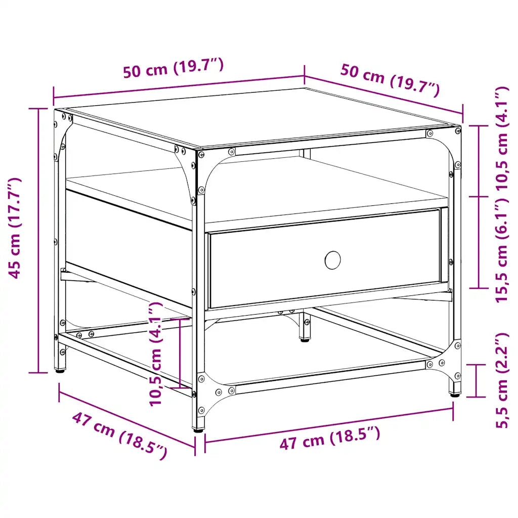vidaXL Tavolino con Piano in Vetro Nero 50x50x45 cm Acciaio