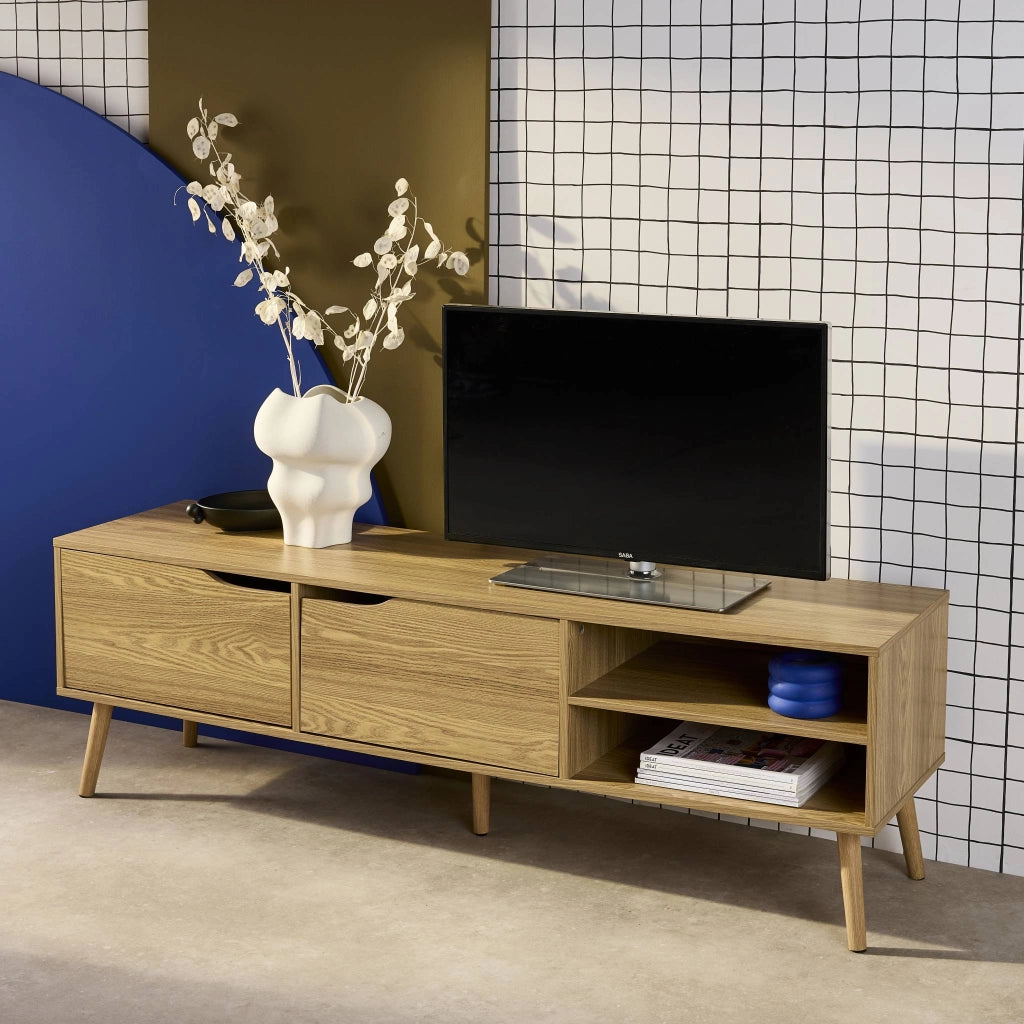 Mobile tv a 2 ante effetto noce, 160cm, effetto frassino