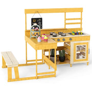Cucina da giardino con tavolo da picnic per bambini-Set gioco in legno di abete con panchina Legno naturale