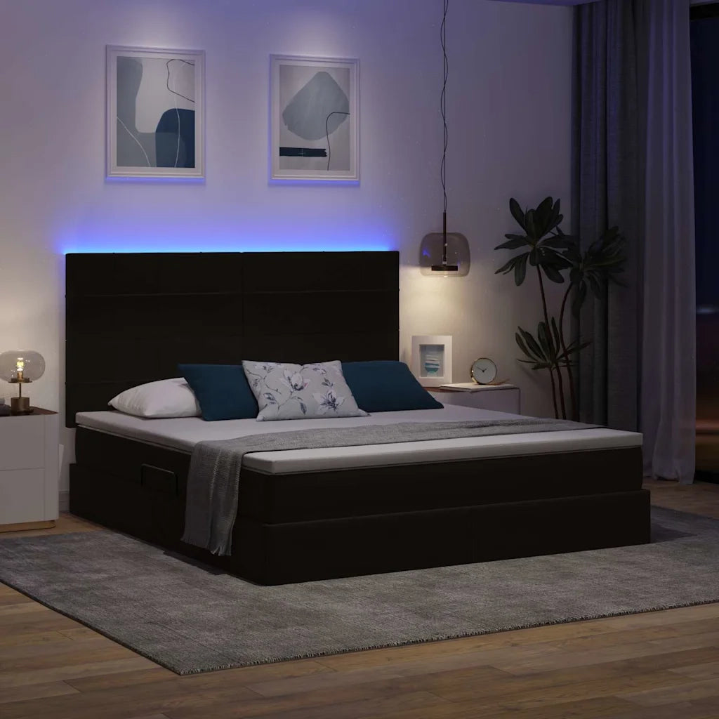 Letto con contenitore e LED con led Nero 180 x 200 cm Velluto 3372683