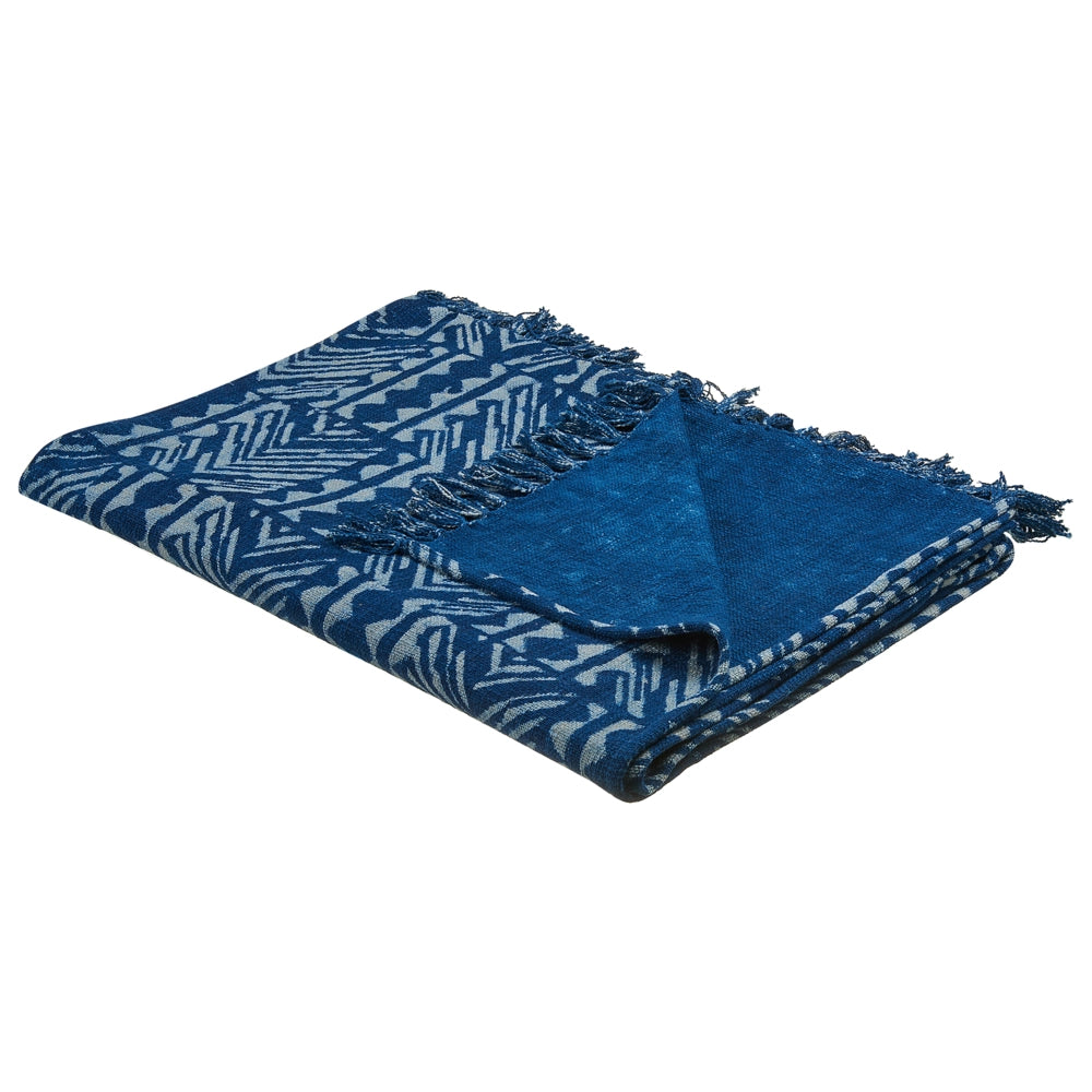 Coperta in cotone blu navy 130 x 180 cm copriletto motivo geometrico stampa africana camera da letto soggiorno