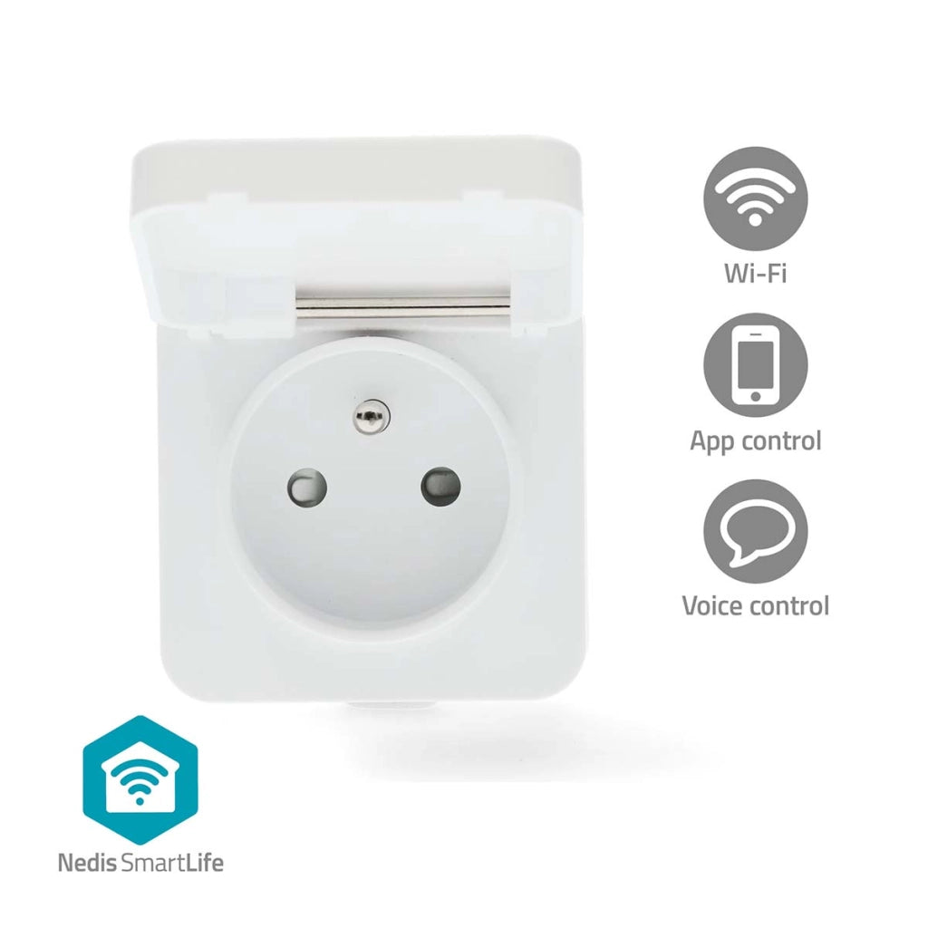 Misuratore di potenza IP44 connesso Wi-Fi 3680W Tipo E con sportellino Bianco Nedis