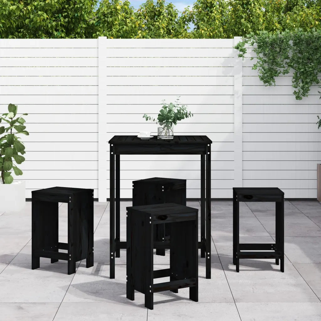 Set Bar da Giardino 5 pz Nero in Legno Massello di Pino 3157743
