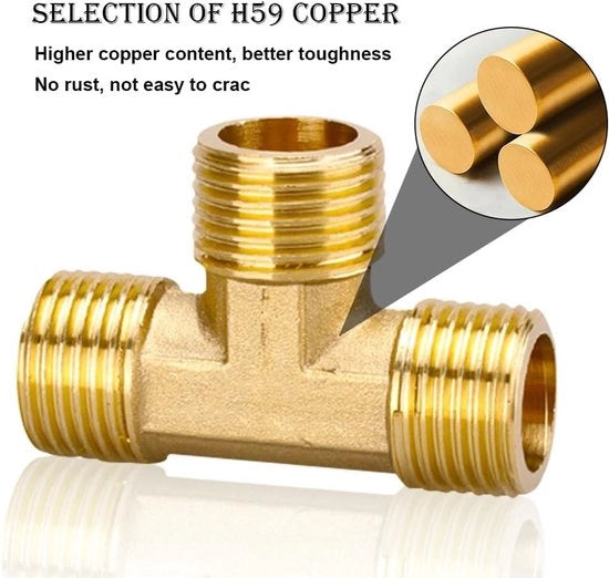 T-stub Messing 1/2 Pollici 90° - G1/2 AG - Ø203 mm - Verdelerstuk Buitendraad DN15 - Schroefdraadfitting Drinkwater Geschikt